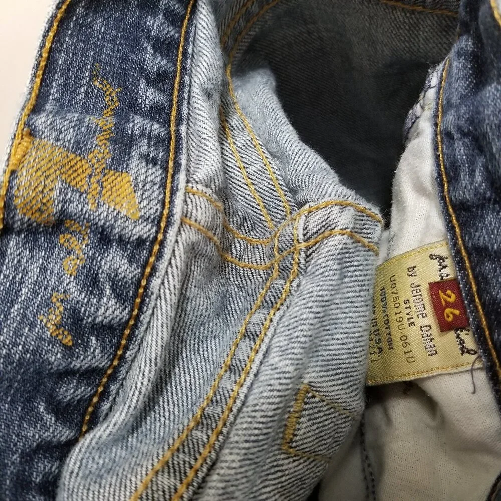 7FAM jeans 26 bootcut lightly distressed low rise 100% cotton denim whiskered - Picture 14 of 15